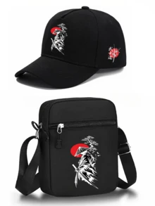 1pc/2pcs Bushido Sakura Pattern Design Printed Unisex Curved Brim Baseball Cap And Crossbody Bag, Street Fashion Outdoor Sports Baseball Cap And Bag, Adjustable, Gift For Yourself Or Friends - Multicolor - View 14
