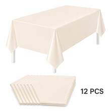 3pcs/12pcs/20pcs White Disposable Tablecloths, Rectangular Plastic PE Waterproof Dining Table Cover, Banquet Birthday Wedding Party Gathering Tablecloth, Tabletop Decoration Supplies - Multicolor - View 9