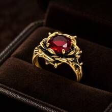 1pc Gothic Style Rose Ring 5A Cubic Zirconia Gold Red Stone Personalized Ring Unisex Vintage Floral Ring Party Anniversary Gift - Gold - View 7