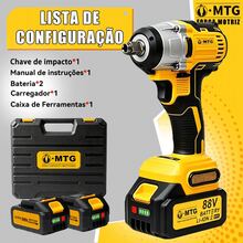Chave de Impacto Sem Fio MTG 88V Motor Sem Escovas, Torque Máximo 500N.m, 2 Velocidades Ajustáveis, 2 Baterias Li-ion 1300mAh com Visor de Carga, Encaixe 1/2", Maleta Inclusa para Mecânica e Montagem - Amarelo - Visão 6