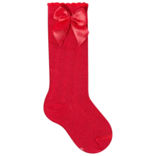 Girls' 3/4 Knee-High Party Socks With Satin Bow, 16-33, For Baptism, Wedding, Flower Girl, Social, Dance, Events, Elegant, School - 2 紅色 - 查看 7