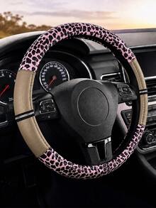 Leopard Print Rhinestone Shiny Steering Wheel Cover, Non-Slip Rubber Inner Ring PU Leather Car Accessory, Suitable For Women And Girls, Vintage Breathable Grip Protective Cover, Universal 15 Inch, Car Interior Accessory - Leopard Print With Diamonds - View 25