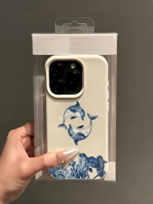 1件白色海龜旋轉海豚個性化極簡防摔軟TPU時尚手機殼 全包覆防污保護殼 適用於 Apple 18 17 16 15 14 13 12 11 Pro Max Air 及系列 - 彩色 - 查看 4