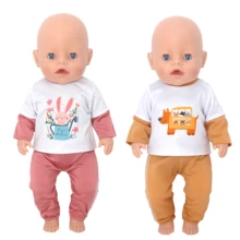 Clothes Designed For 14‑18‑Inch / 36‑45‑Centimeter Newborn Dolls, Two Adorable Styles Of Rabbit‑Flower And Puppy‑Bus Prints, Color‑Block Fake Two‑Piece Tops, Cuffed Long Pants, Firm Overlocked Edges, Ideal Holiday Gifts (Dolls Not Included) - Multicolor - View 2
