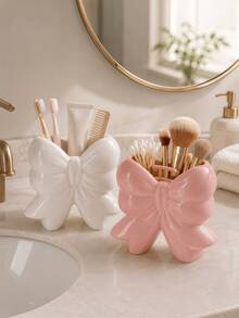 1pc Elegant Bow Design Makeup Brush Holder, Suitable For Vanity Tabletop, Cute Princess Style Cosmetic Storage Display Rack, Can Hold Brushes, Pencils, Lipsticks, Bedroom Bathroom Office Desk Decor Storage Bin - Multi-color 1 - View 9