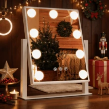 Makeup Mirror With LED Light Cosmetic Vanity Mirror 360° Rotation 10X Magnifying - White - View 3