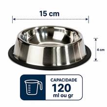 Comedouro Bebedouro Pet Inox 15cm com Base Antiderrapante para Cães e Gatos Pote para Ração e Água - 100ml - Visão 2
