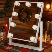 Makeup Mirror With LED Light Cosmetic Vanity Mirror 360° Rotation 10X Magnifying - White - View 1
