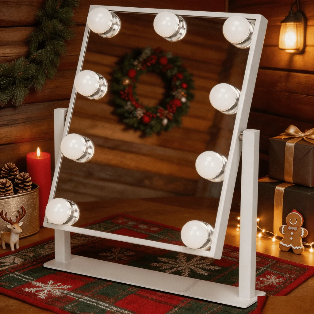 Makeup Mirror With LED Light Cosmetic Vanity Mirror 360° Rotation 10X Magnifying - White - View 1