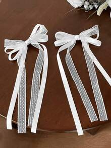 6pcs Elegant Lace & Satin Ribbon Bow Hair Clips, Exquisite Long Tail Hair Clips For Ponytail, Braided Hair And High-End Hairstyles - Multicolor - View 4