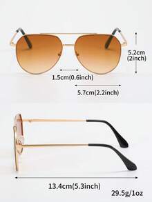 1 Pair Fashion Men's Classic Aviator Sunglasses Metal Frame Large Frame Dark Lens For Vacation And Travel - Gold - View 3