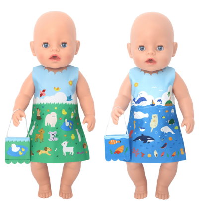 Clothing Designed For 14‑18‑Inch / 36‑45‑Centimeter Baby Dolls, Printed Dresses And Hand‑Carried Bags, Firm Edge Stitching, Peeling‑Resistant And Crack‑Proof Prints, Suitable For Party Games, Ideal Holiday Gifts (Dolls Not Included)