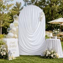 New Water Ripple Pleated Elastic Arch Backdrop Cover, Double-Sided Stretchable Fabric, Arch Background Frame Cover For Wedding, Birthday, Baby Shower, Photography Backdrop Party Decoration, Craft Fabric, Party Photo Arch Decoration (Frame Not Included) - White - View 3