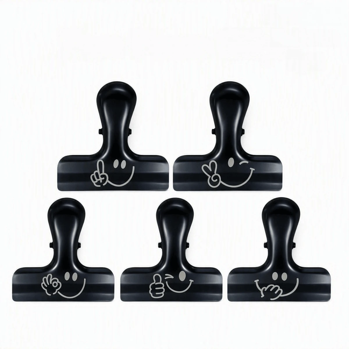 Assorted Fun Gesture Pet Food Bag Clips, Glossy Black Long Tail Clips, Multi-Function Pet Treat Long Tail Clips, Mixed Gesture Print, Pet Records/Treats/Photos Storage Organizer, Pet Storage Organizer Tool, Suitable For Pet Freeze-Dried Packaging Bags, Multi-Function Fixing Clips - Black - View 1