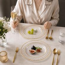 25/50‑Pack Hammered‑Textured Clear Plates With Double Gold Rim, 10.25" & 7.5", Crystal‑Finish Tableware. Ideal Plates For Halloween, Christmas, Easter, Valentine's Day And New Year Parties, Great For Hosts And Home Cooks, Perfect Festive Table Decor. - Transparent - View 9