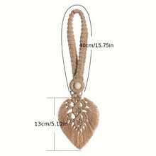 2pcs/Set Handmade Woven Cotton Rope Bohemian Style Leaf Pattern Tassel Curtain Tiebacks With Adjustable Vintage Wooden Bead Decor, Fashionable Curtain Tiebacks For Bedroom, Living Room, Kitchen And Vacation Home - Multicolor - View 4