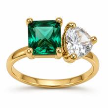 1pc Elegant Alloy Gold 5A Zirconia Green Square White Round Stone Ring, Unisex Anniversary Jewelry (Ring Box Not Included) - Gold - View 1