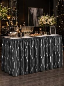 1pc Minimalist Solid Color Daily Table Skirt, Modern Simple Style Polyester Rectangular Table Skirt, Neatly Covers Table Legs And Under-Table Clutter, Combines Decorative And Dust-Proof Functions, Suitable For Dining Room, Kitchen, Living Room, Gathering, Banquet, Party And All-Season Home Decor - Black - View 6