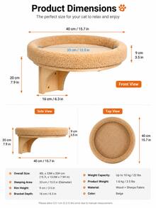 Wall-Mounted Cat Bed, Space-Saving Floating Cat Wall Perch With Round Cushion, Indoor Cat Elevated Resting Platform - one-size - View 3