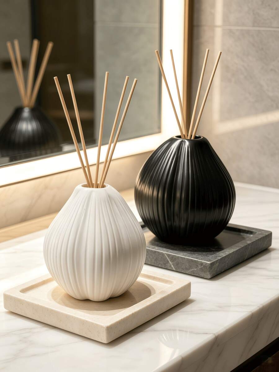 1pc Pear-Shaped Reed Diffuser Empty Bottle, Vertical Striped Texture Fragrance Refill Container, Minimalist Fragrance Vase, Bathroom Countertop, Bedroom Vanity, Living Room Shelf, Spa Table Decor, Home Atmosphere Decoration - Multicolor - View 1