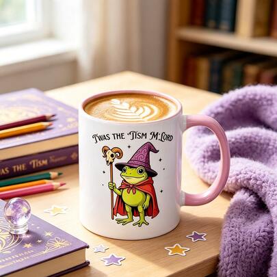 Twas The 'Tism M'Lord Coffee Mug, 11oz Ceramic Cup, Wizard Frog Graphic, Funny Meme Novelty Mug, Humorous Gift For Friends, Home Office Drinkware, Ideal For Juice,Milk, Coffee- Perfect Birthday And Holiday Gift For Family,Gift For Him, Funny Mug