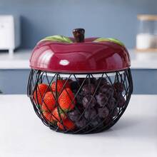 ZSLuckyHome 1pc Cute Strawberry And Apple Shaped Ceramic Top Wire Basket, Decorative Kitchen Countertop Fruit And Egg Storage Rack, Multi-Purpose Coffee Capsule, Vegetable, Snack Storage Box, Farmhouse Style Kitchen Decor, Unique Housewarming Gift - View 13