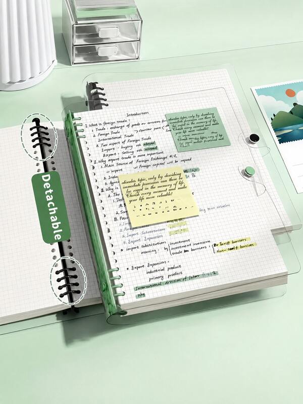 A5 Size Grid Notebook, 240 Pages, Transparent Soft Cover And Perforated Design. It Has Detachable Spiral Binding, Suitable For Daily Office Use. This Minimalist Dreamy Themed Item Is Also An Excellent Gift. School Supplies