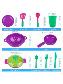 Children's Pretend Play Kitchen Set, Colorful Cooking Utensils Toy Pots, Bowls, Plates, Forks, Spoons, Knives, Realistic Cooking Role Play Game, Montessori Inspired Learning Toy, Fun Scenario Simulation Interactive Play, Leisure Entertainment Toy, Suitable For 3-12 Years Old Boys And Girls, Interactive Kitchen Toy Set, Fun Gift Choice, Birthday Gift, Random Color - Multicolor - View 10
