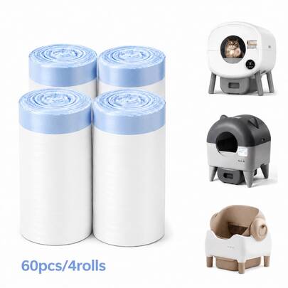 BLUE AYE 4 Rolls/60pcs Cat Litter Disposal Bags, Suitable For Cat Litter And Waste Disposal, Cat Poop Bags, Compatible With Various Cat Litter Box Styles
