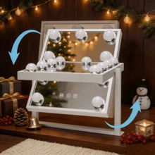 Makeup Mirror With LED Light Cosmetic Vanity Mirror 360° Rotation 10X Magnifying - White - View 5