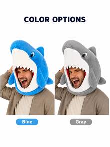 1pc Funny Plush Shark Head Mask, Soft Cartoon Animal Hat, Suitable For Cosplay Party, Halloween Photo Props - Multicolor - View 7