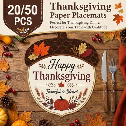 20/50Pcs Thanksgiving Pine Cone Paper Placemats, Multi-Scenario Use Table Mats, Pine Cone Shaped Cartoon Style Placemats, Suitable For Thanksgiving, Harvest Festival Table Decoration