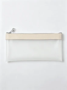 1pc Cute Frosted Translucent Pencil Case, Student Zipper Pencil Pouch, Stationery Bag, Back-To-School Essential - Transparent Pencil Case - View 5