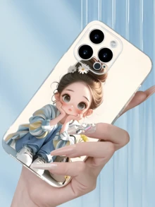 1件透明雛菊女孩托腮設計極簡全包覆TPU防震手機殼，適用於Apple 18 17 16 15 14 13 12 11 Pro Max Air及系列 - 彩色 - 查看 3