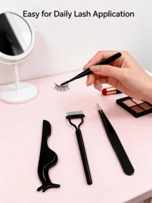 JINSHEE Eyelash Extension Tweezers Set, 3 Pieces Set Of Multifunctional Stainless Steel Tweezers, High-Precision And Durable Eyelash Tool, Multifunctional And Convenient Eyelash Extension Beauty Tool, Suitable For Various Scenarios - Black - View 2
