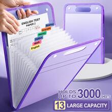1 Portable Expanding File Folder Organizer - 13 Layers Large Capacity A4 File Storage Bag, Durable PP Plastic With Ergonomic Handle, Sky Blue & Pink Suitable For Office, Home Organization, Desktop File Organizer, Fashionable File Bag, - Purple - View 9