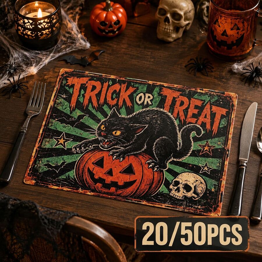 20/50 Buah Alas Meja Kertas Motif Kucing Hitam Halloween, Cocok untuk Dekorasi Meja Liburan Halloween, Dekorasi Meja Kertas Gaya Kartun Lucu, Dekorasi Pesta Acara - View 1