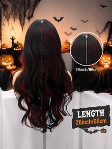 Black With Burgundy Front Highlights Wavy Synthetic Wig, Gothic Halloween Cosplay Heat Resistant Hair Wig For Women Daily Wear - Red Highlight - View 5