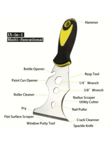 15-In-1 Multi-Function Paint Scraper Tool, Putty Knife With Non-Slip Ergonomic Handle, Caulk Remover, Suitable For Wallpaper, Paint Residue, Tile Installation And Home Renovation - Multicolor - View 5