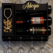 Adega De Parede Barzinho Com Suporte Para Rolhas Em Mdf  Decoração Porta Taças e Vinhos Vidros - Preto - Visão 4