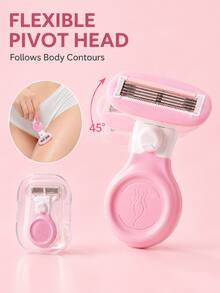 Women's 5-Blade Body Razor, Manual Bikini Shaver, Replaceable Blade Head, Flexible Swinging Blade, Non-Slip Handle, Comes With Travel Storage Box, Dry And Wet Use, Suitable For Legs, Underarms And Bikini Line - Multicolor - View 6