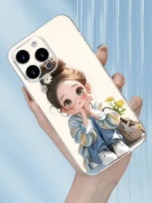 1件透明雛菊女孩托腮設計極簡全包覆TPU防震手機殼，適用於Apple 18 17 16 15 14 13 12 11 Pro Max Air及系列 - 彩色 - 查看 2