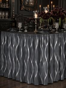 1pc Minimalist Solid Color Daily Table Skirt, Modern Simple Style Polyester Rectangular Table Skirt, Neatly Covers Table Legs And Under-Table Clutter, Combines Decorative And Dust-Proof Functions, Suitable For Dining Room, Kitchen, Living Room, Gathering, Banquet, Party And All-Season Home Decor - Black - View 2