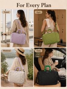 Women's Large Capacity Expandable Travel Bag, Lightweight Tote Bag With Shoulder Strap, Portable Overnight Bag, Suitable For Short Trips And Daily Use - Multicolor - View 10