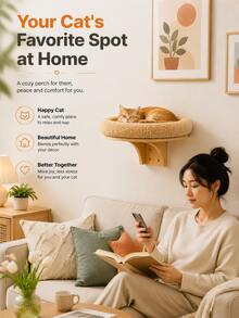 Wall-Mounted Cat Bed, Space-Saving Floating Cat Wall Perch With Round Cushion, Indoor Cat Elevated Resting Platform - one-size - View 1