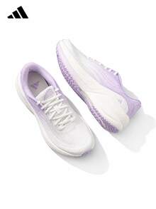 Adidas 新款公路慢跑透氣運動輕盈緩震休閒女子跑步鞋 - 白色/紫色 - 查看 7
