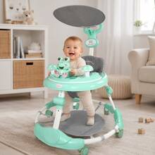 THE BABY SHOP Andadera para Bebé con Centro de Actividades, Techo Protector, Asiento Acolchado, Plegable Con Tapete Saltarín y Rana Musical - Verde - Ver 1