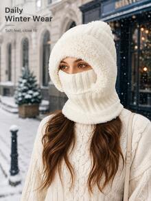 6 Colores Estilo Coreano Pasamontañas Todo en Uno de Punto, Conjunto de Gorro Bufanda Máscara Facial 3 en 1 Forrado de Felpa, Ribete de Piel, Talla Única Elástica, Resistente al Viento Cálido Invierno Ciclismo Esquí Navidad Exterior Uso Diario Gorro Cálido - Multicolor - Ver 4