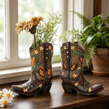 1pc Resin Hand-Painted Floral Tall Boot Vase Craft - Vintage Western Cowboy Boot Shaped Dried Flower Container - Home Entryway Living Room Decor - Creative Gift For Family And Friends Christmas Holiday Decoration Accessory - Boot Vase - View 5
