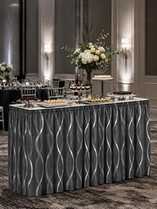 1pc Minimalist Solid Color Daily Table Skirt, Modern Simple Style Polyester Rectangular Table Skirt, Neatly Covers Table Legs And Under-Table Clutter, Combines Decorative And Dust-Proof Functions, Suitable For Dining Room, Kitchen, Living Room, Gathering, Banquet, Party And All-Season Home Decor - Black - View 4